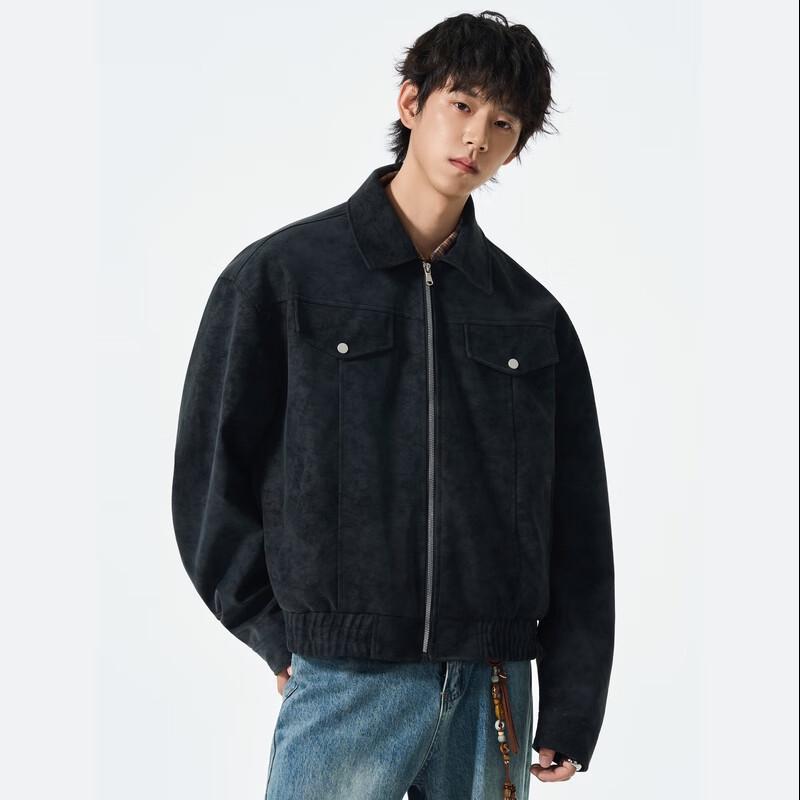Men's Velvet Feel PU Distressed Lapel Jacket