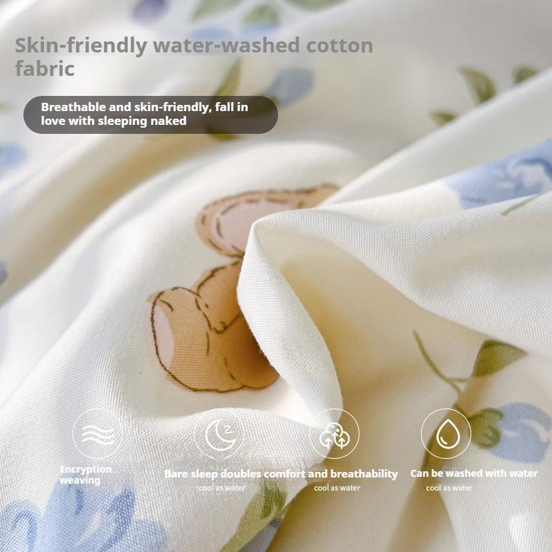 Double Yarn Bedding Four-piece Set Skin-friendly Breathable and Comfortable, Washed Sheets Quilt Covers Pillowcases