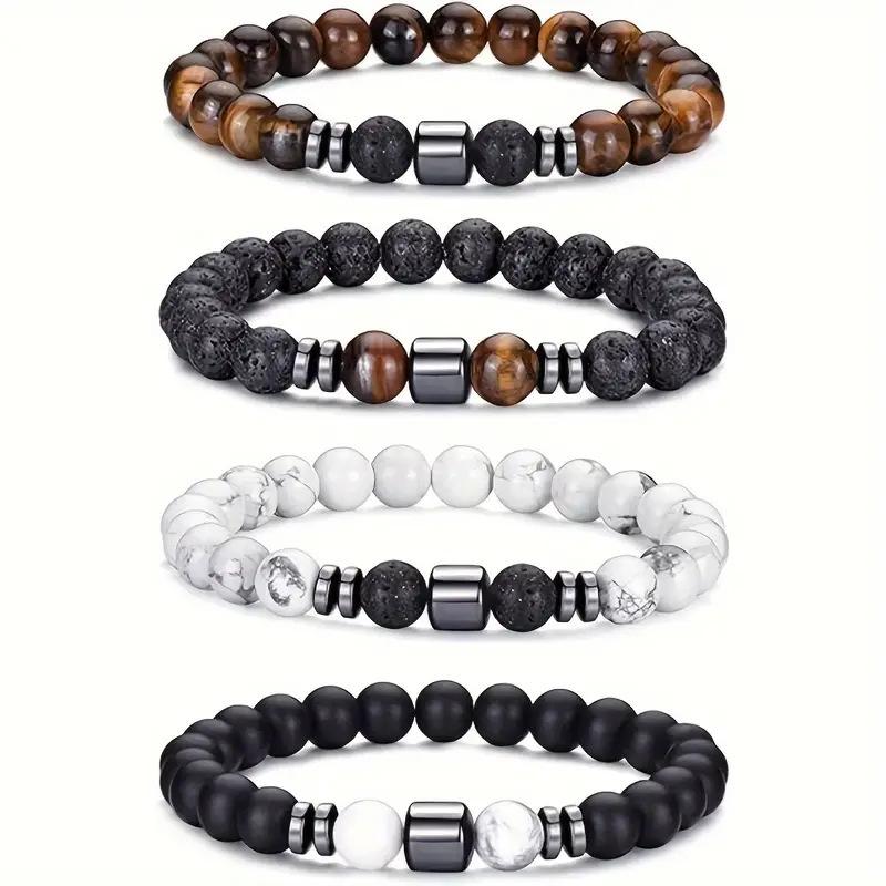 Unisex Tiger Eye & White Turquoise Beaded Bracelet