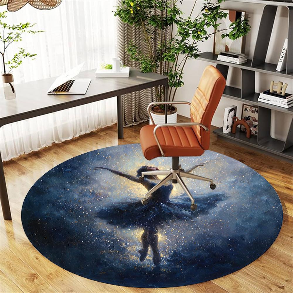 1pc Dancer Galaxy Round Chair mat office Area Rug - Non-Slip, Floor Mat for Office, Bedroom, Ideal home decor gift c0112120