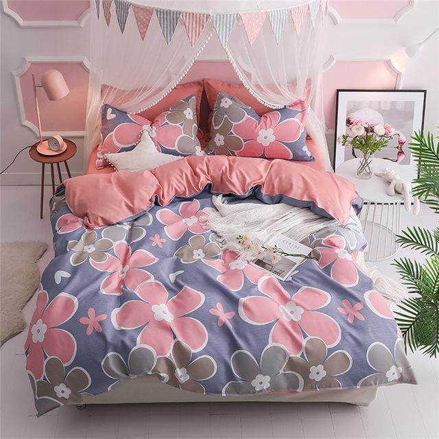57 3/4pcs Pinkheart Bedding Set Super King Size Bed Linens Reactive Printing Duvet Cover Set Brief Style Home Bed Set Flat Sheet