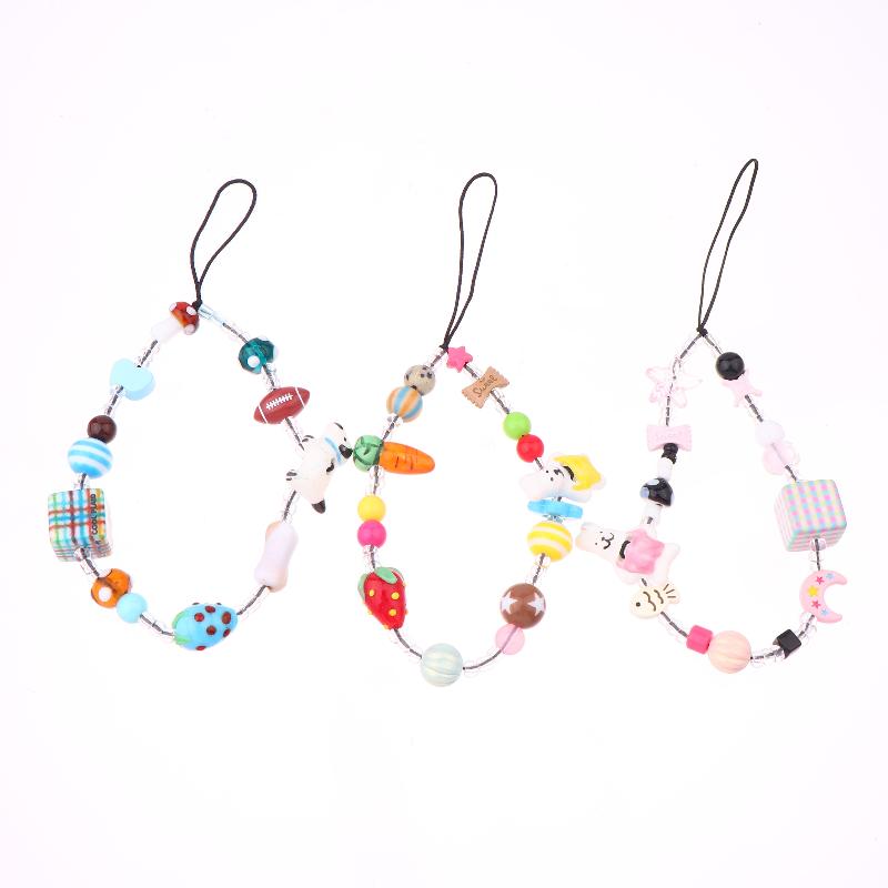 Y2K Aesthetic Beaded Phone Chain Ins Style Cartoon Mobile Phone Lanyard Keycord Anti Lost Key Strap Bag Pendant Cellphone Straps