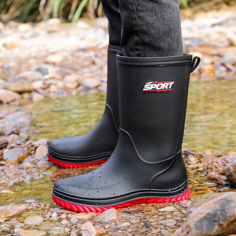 Rain Boots Men's Medium Tube Fashion Outdoor Waterproof and Non-slip Thickened Rain Shoes Fishing Water Shoes Velvet Thermal Rubber Shoes Water Boots