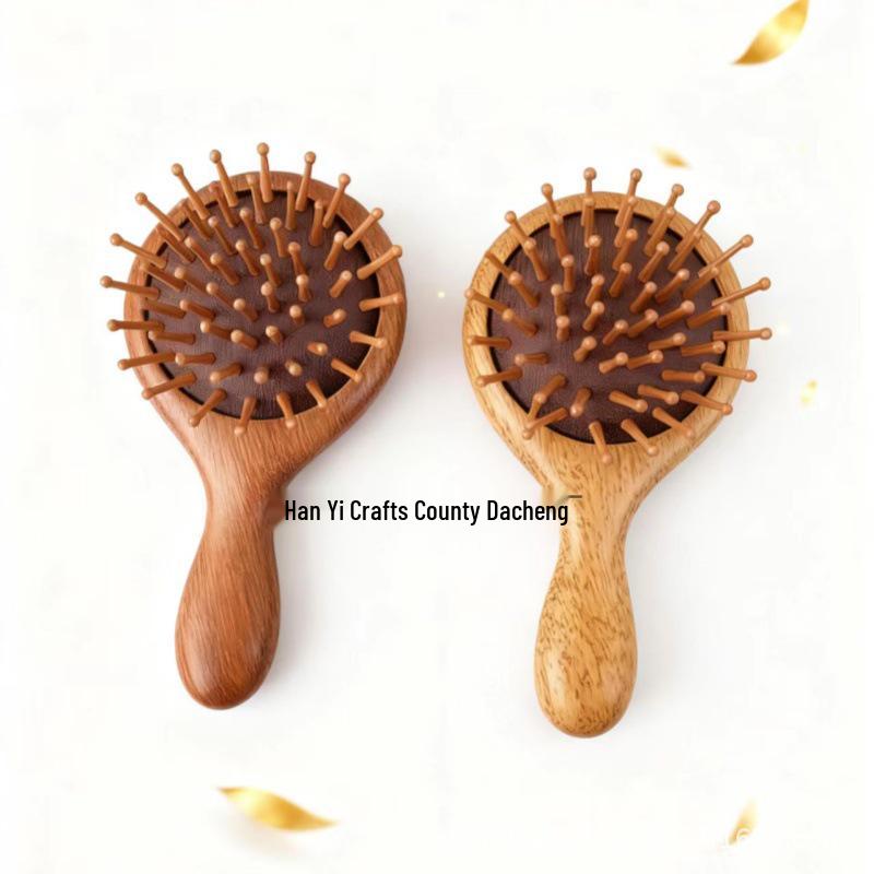 Sandalwood Cat Air Cushion Comb - Small, Round, Portable Hair Smoothing & Head Massage Souvenir.