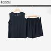 ZANZEA Women Sleeveless Tank Tops and Shorts Summer Two Piece Suit Sets
