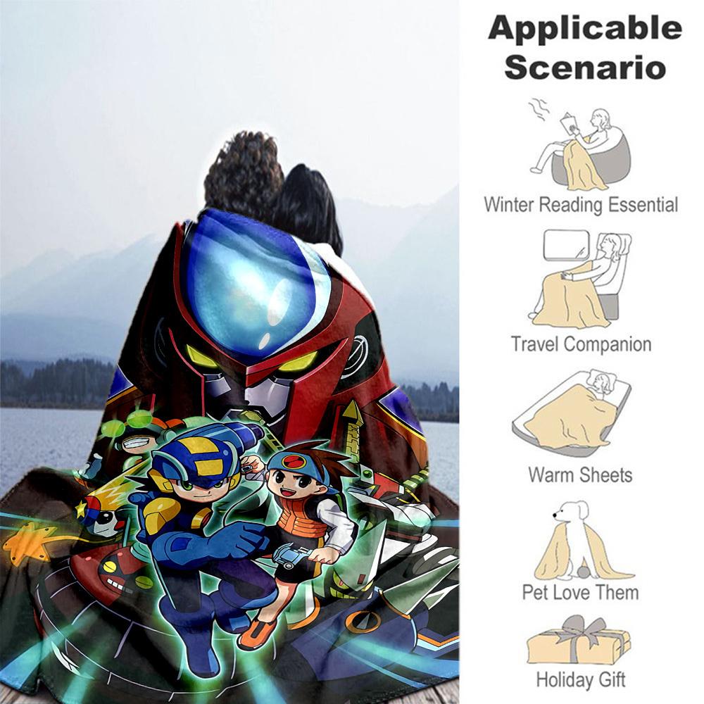 1PC Mega Man Battle Network Outdoor Blanket Lightweight Flannel, Soft & Warm, All-Season Use for Sofa, Outdoor, Camping, Living Room, Office87