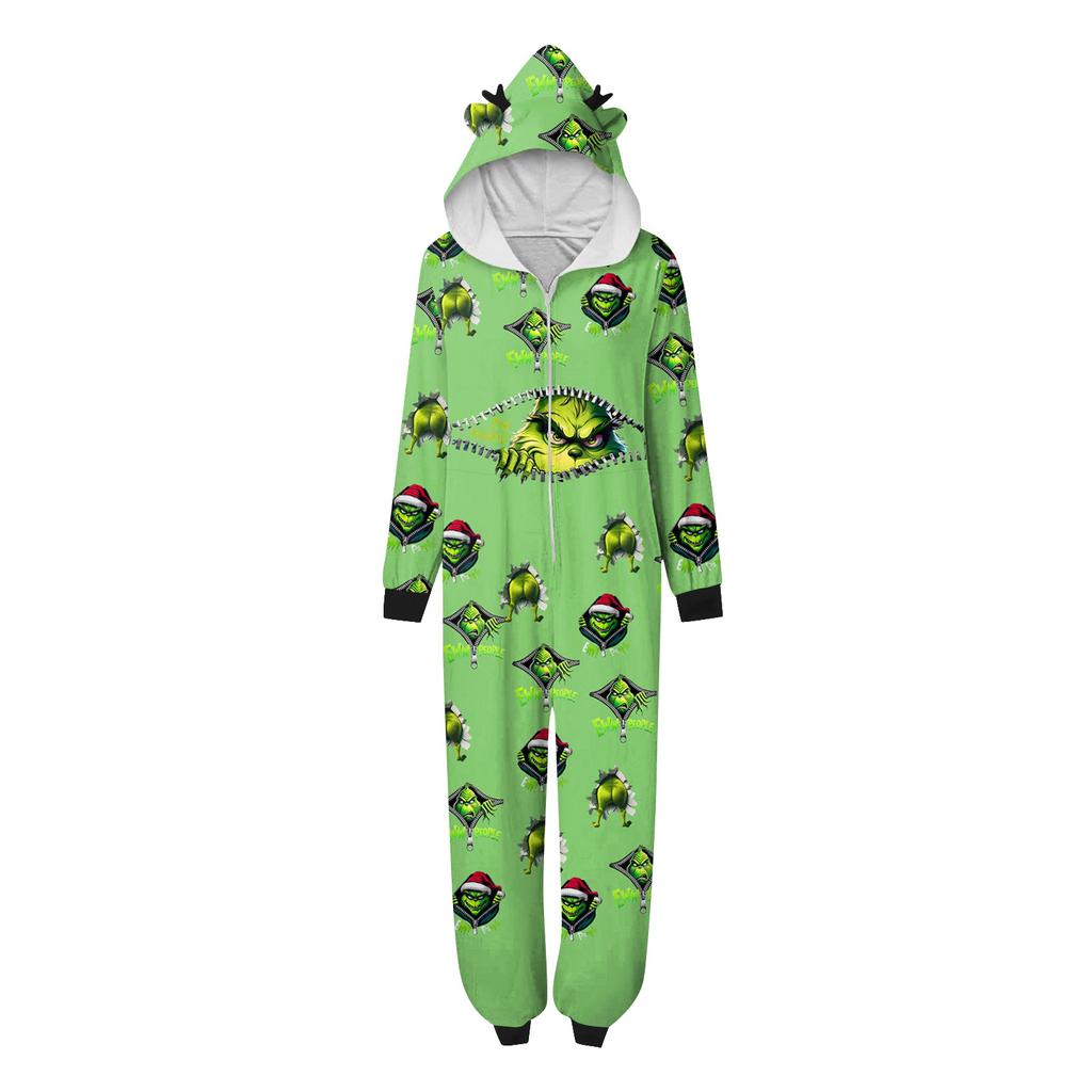 Rodzinny kombinezon z nadrukiem świątecznym, z długim rękawem i zamkiem błyskawicznym