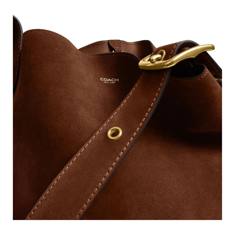 Coach Bleecker 28 Brand Micro-label Metal Hardware Bucket Bag Mother Bag Crossbody Cowhide Shoulder Bag Large Size Women's Warm Brown