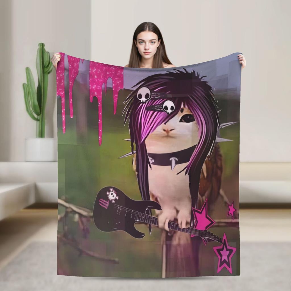 Decora Meowl Soft Warm Blanket Airplane Travel Plush Throw Blanket Aesthetic Outdoor Flannel Bedspread Sofa Bed Cover