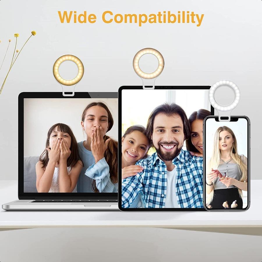 Clip on Ring Light Kimwood Rechargeable 60 LED Selfie Ring Light for Phone Laptop Tablet odels 5 Level Brightn