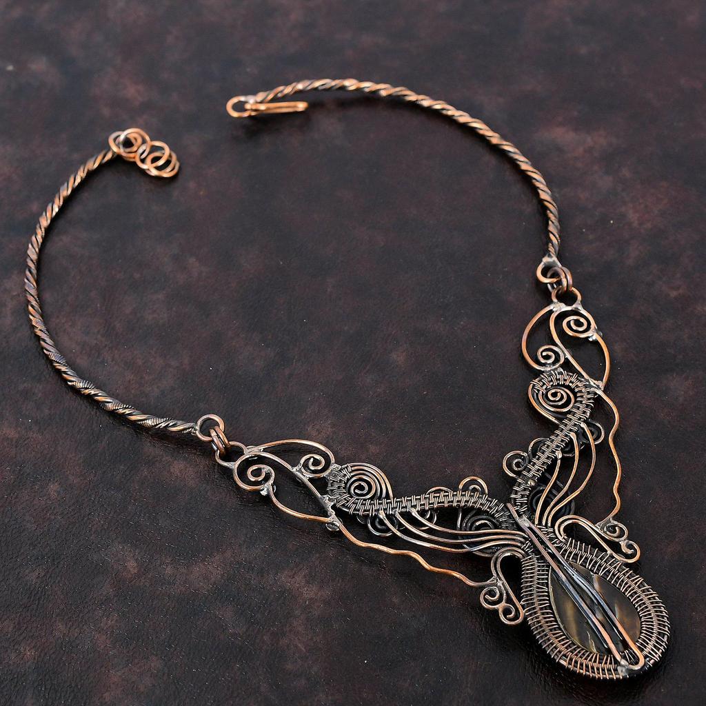 Mother Of Pearl Necklace Copper Wire Wrapped Gemstone Necklace Adjustable Necklace Handmade Unique Necklace Copper Wire Jewelry Gift For Mom