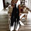 Women Plus Size V Neck Short Sleeve Printed Long Maxi Dress