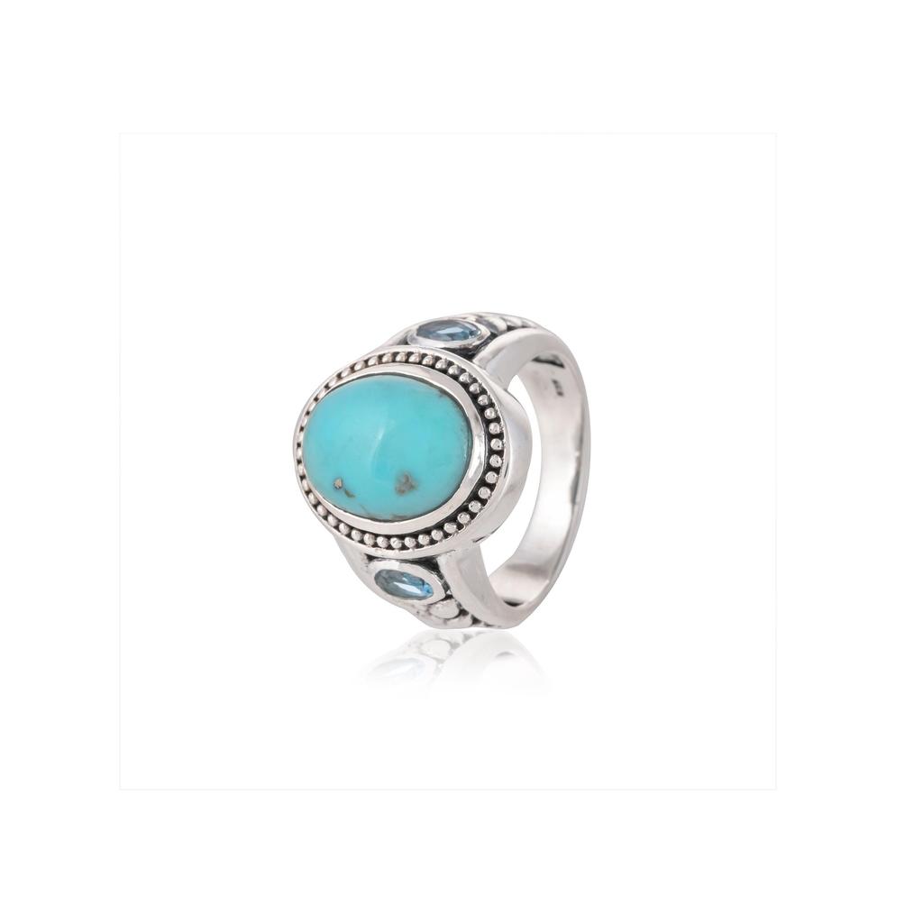 Arizona Turquoise & Swiss Blue Topaz Ring: 925 Sterling Silver Statement Ring
