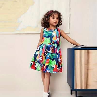 Girls Summer Floral Dress - Princess Round Neck Short Sleeve Dress