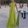 Sexy Sleeveless Backless Pleated Long Skirt Suit for Women