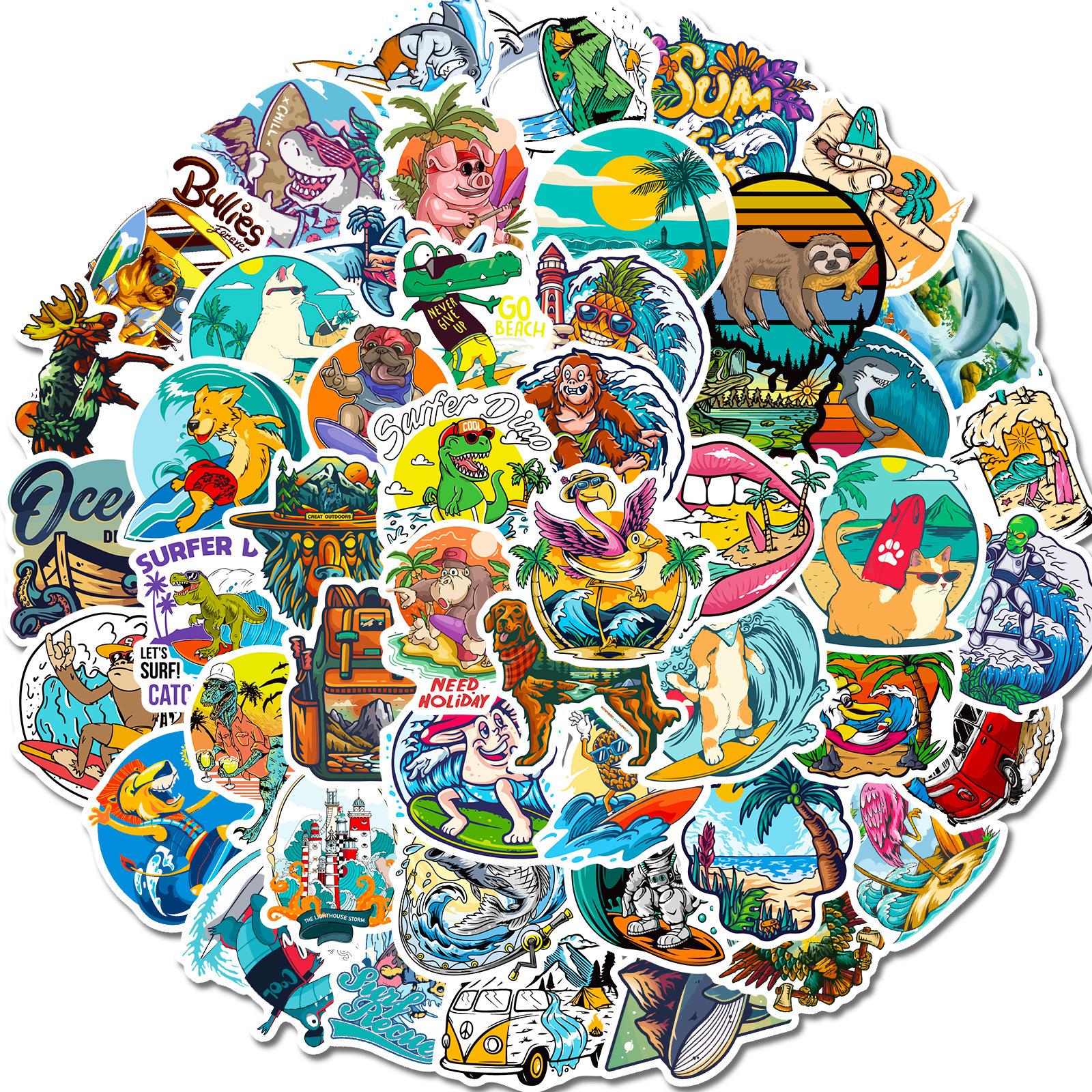 

50 Наклеек о ненарушении прав на пляжную тематику, для серфинга, для улицы, летние, пляжные, граффити, мультяшные