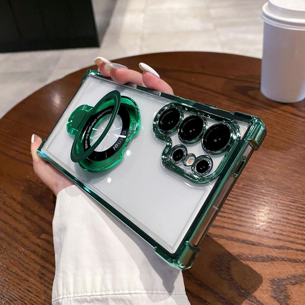 Samsung S25ultra Handyhülle Geeignet für S24 Transparent Vier Ecken Magnetische Drehpunkt-Halterung Schale NOTE20A34