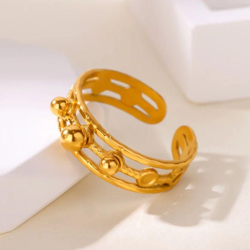 Multi-layered Bead Rings For Women Gold Color Stainless Steel Geometric Bead Opening Ring Wedding Christmas Jewelry Gift
