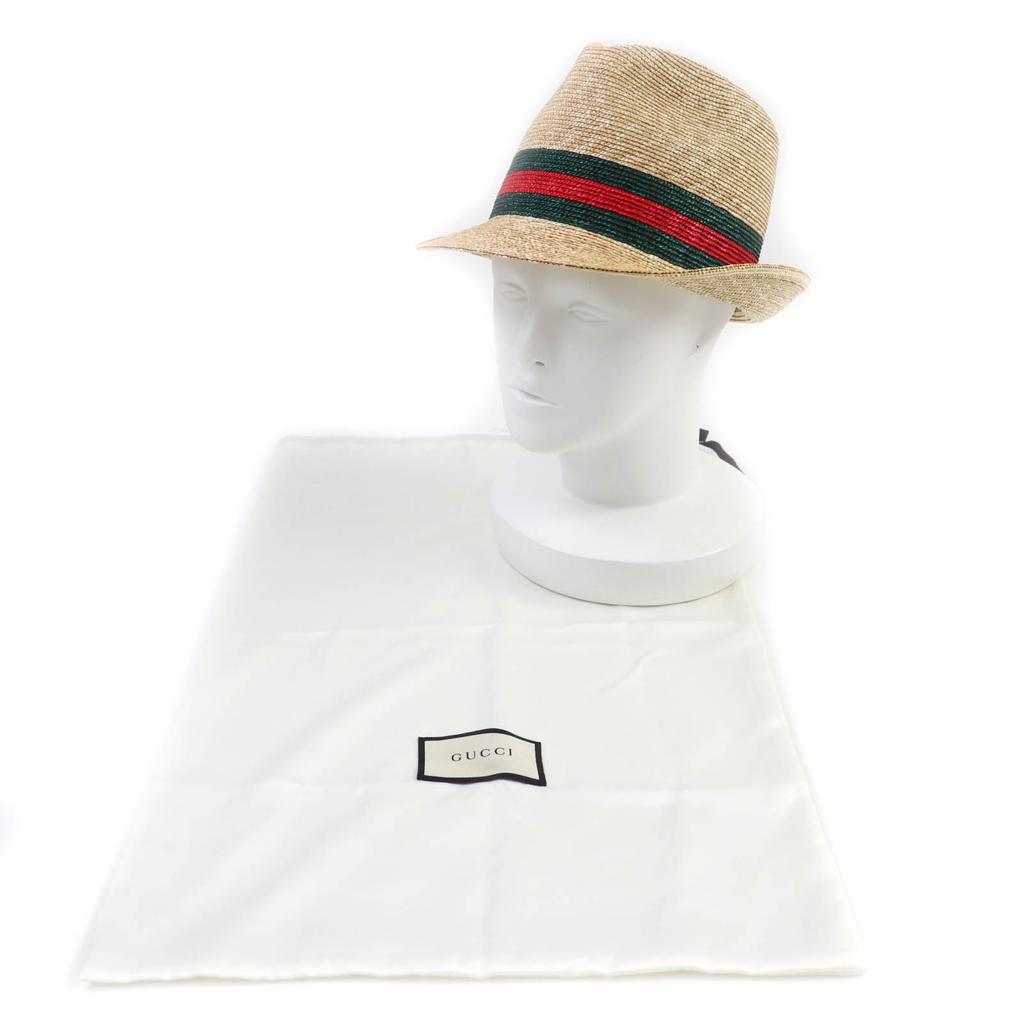Pristine GUCCI hat Web Stripe Straw Hat natural straw Women M 434760 Used