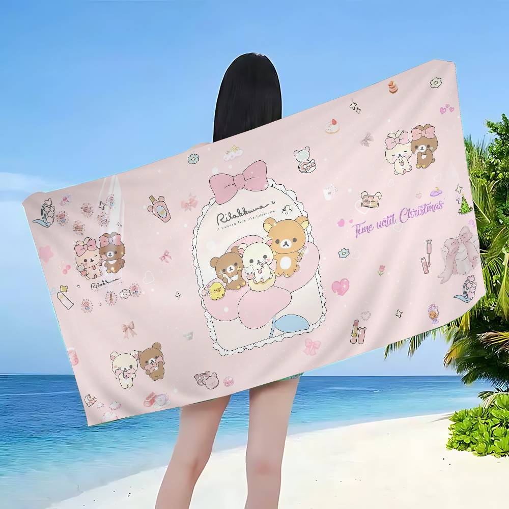 Popular Cute R-rilakkumas bear Beach Towel Colorful Bath Towels for Girl Microfiber Quick Dry Custom Sand Free Beach Yoga Spa