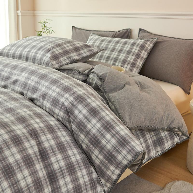 100% Cotton Bedding Set Luxury Duvet Cover Set- 1 Duvet Cover with 2 Pillowcases, Classic Plaid Style,Comforter Set Cover