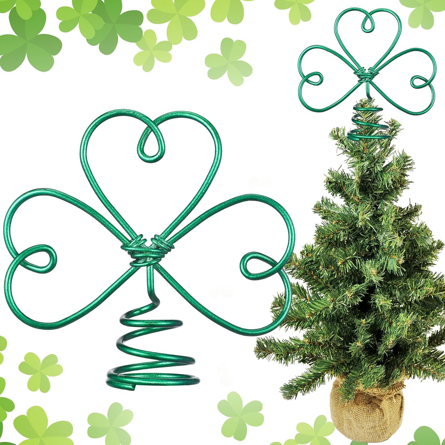 St. Patrick s Day Wire Shamrock Tree Topper Iron Metal Mini Small Tree Topper for St Patrick s Day Holiday Party Ornament Home Decoration