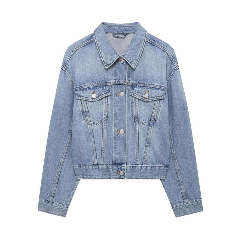 

Уличный стиль джинсовая куртка для женщин отложной воротник с длинным рукавом верхняя одежда женская повседневная модная однотонная куртка L светло-синий