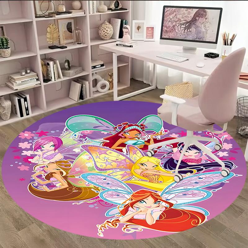 1pc Winx Club Carpet, Round Rug, Comfortable, Suitable for Entryways, Living Rooms, Office, And Bedrooms, Christmas Decoration