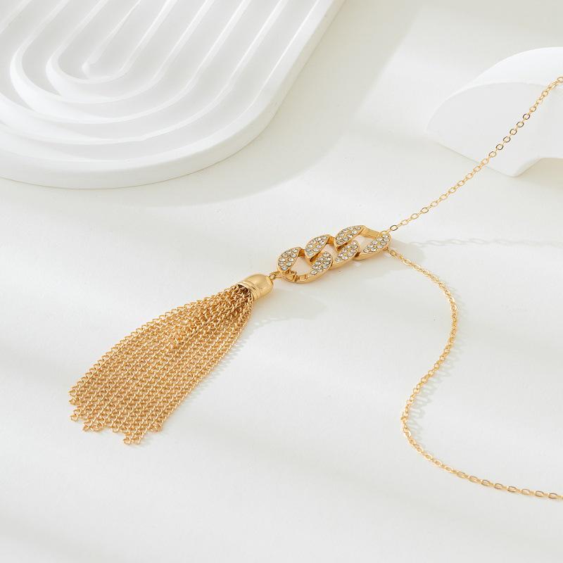 Versatile Sweater Chain: Irregular Geometric Tassel Necklace with Inlaid Rhinestones for Women