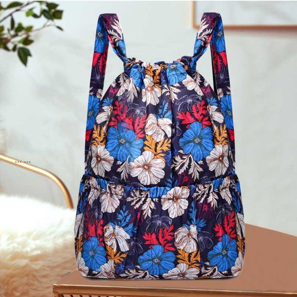 Multifunctional Floral Printed Drawstring Bag Polyester Waterproof Backpacks Fold Sports Travel Bag Teenage Girls