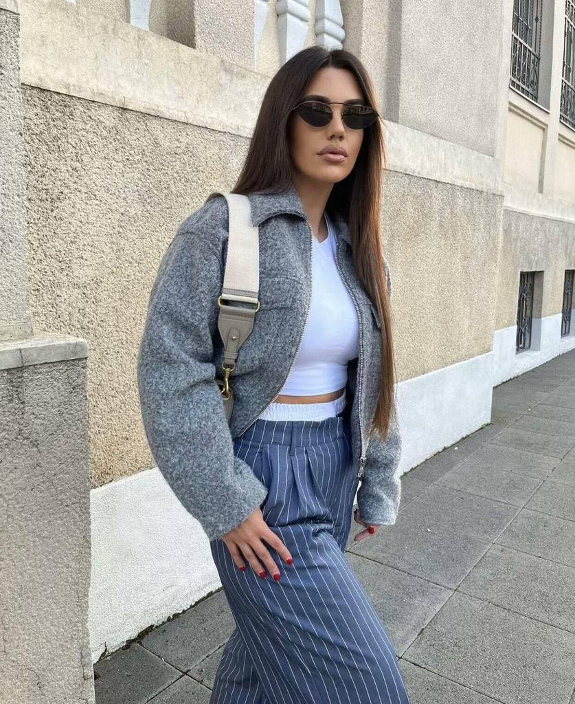 European & American Style Women's Suede Short Jacket with Zipper