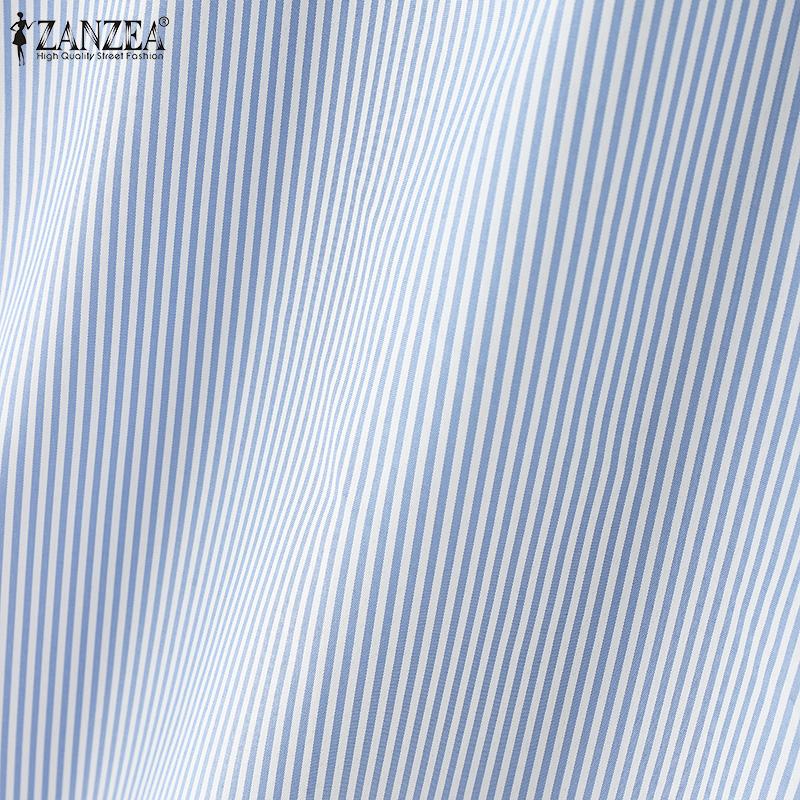 ZANZEA Женская повседневная свободная блузка в полоску с круглым вырезом и короткими — фото 14