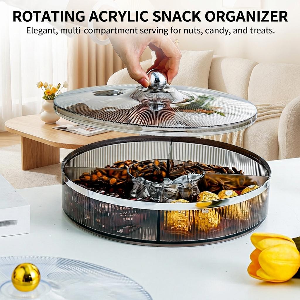 Premium Covered Nut Platter With Compartment Design For Snacks And Fruits Storage