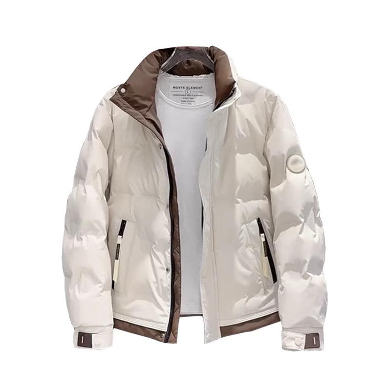 Autumn and winter new men's thickened stand-up collar down jacket color-blocking short Korean version of warm duck down fashion jacket