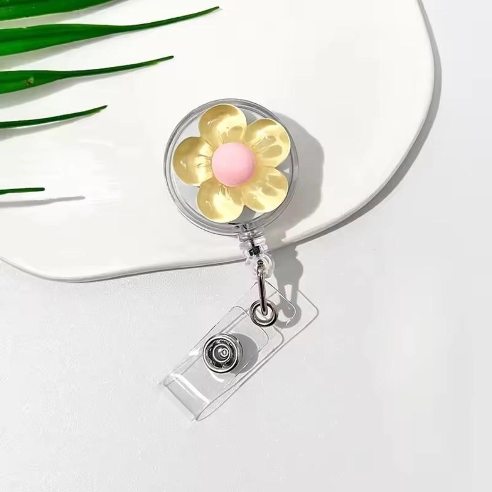 Transparent Worker ID Card Pull Buckle Cute ID Card Badge Holder Clip Floral Badge Reel For Women