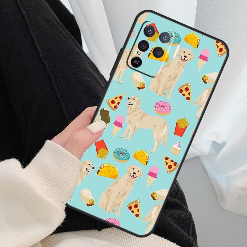 Cartoon Golden Retriever Dog Case For Oppo A17 A57 A77 A40 A78 A54 A74 A94 A76 A16 A96 A18 A60 A80 A38 A58 A98 A15 A5 Pro