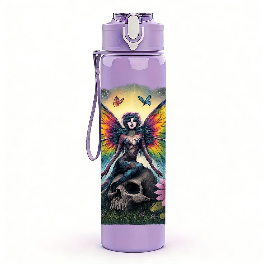 1PC Winged Butterfly Lady Art 750ml Color Plastic Sports Water Bottle Leakproof Flip Straw Lid For Sports Office Home Use