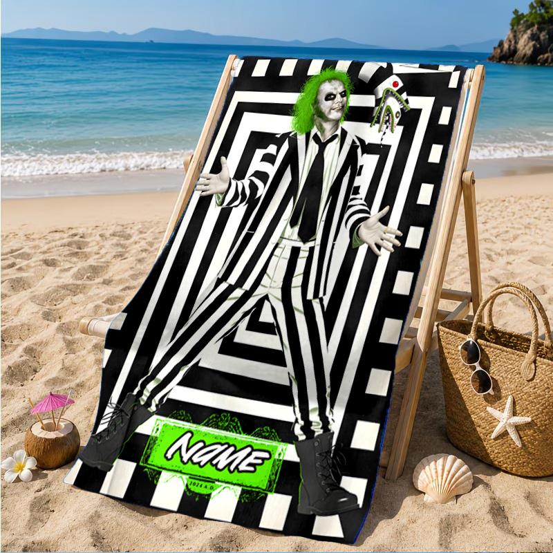 Custom Name Psychedelic Beetle  Beach Towel Microfiber Beach Towel, Lightweight and Quick-Dry, for Summer Travel, Swimming Pool Gift