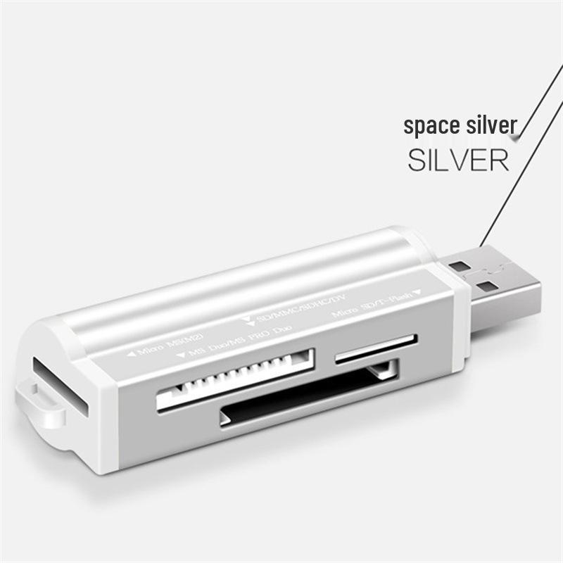 

Компактний алюмінієвий USB 2.0 Мульти-кардрідер (4-в-1) срібний