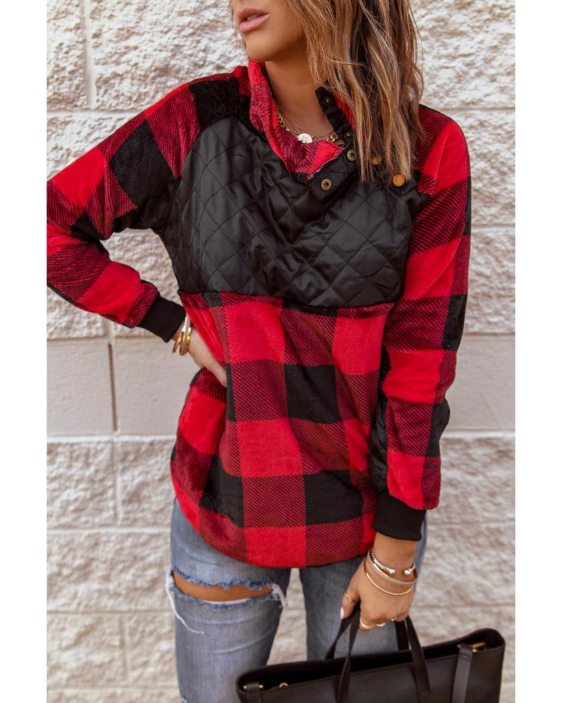 Azura Exchange Plaid Paneled Sweatshirt