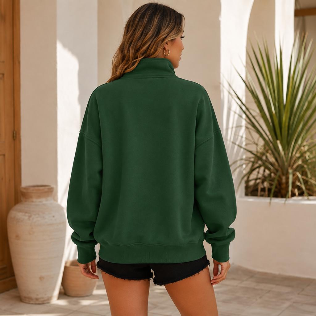 Women's Long Sleeve Pullover Sweatshirt with Stand Collar