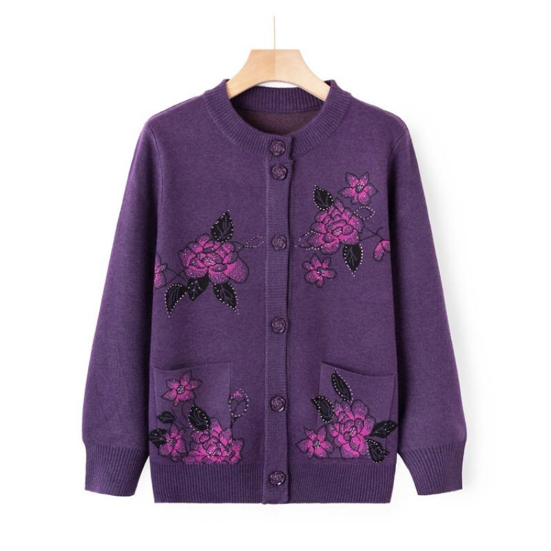 Mamas neue Strickjacke medium alte Frau Herbst Strickpullover alte Frau Freizeit Oberteil Oma Strickjacke