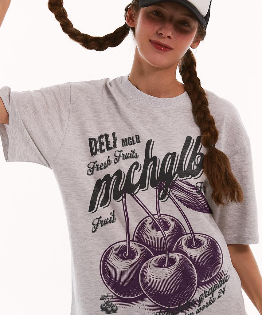 MATCHGLOBE Four Cherry Oversized Tee (Light Melange)