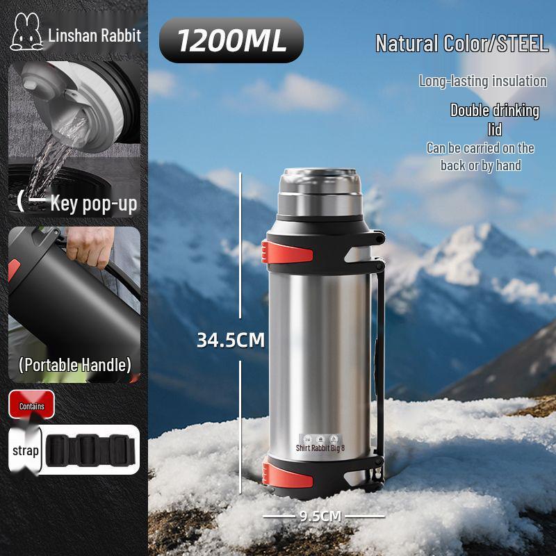 

304 Stainless Steel Insulated Men s Thermos: Large Capacity Portable Travel Water Bottle/Kettle 1000ml (approx. 1.8 lbs of water), No Bowl
