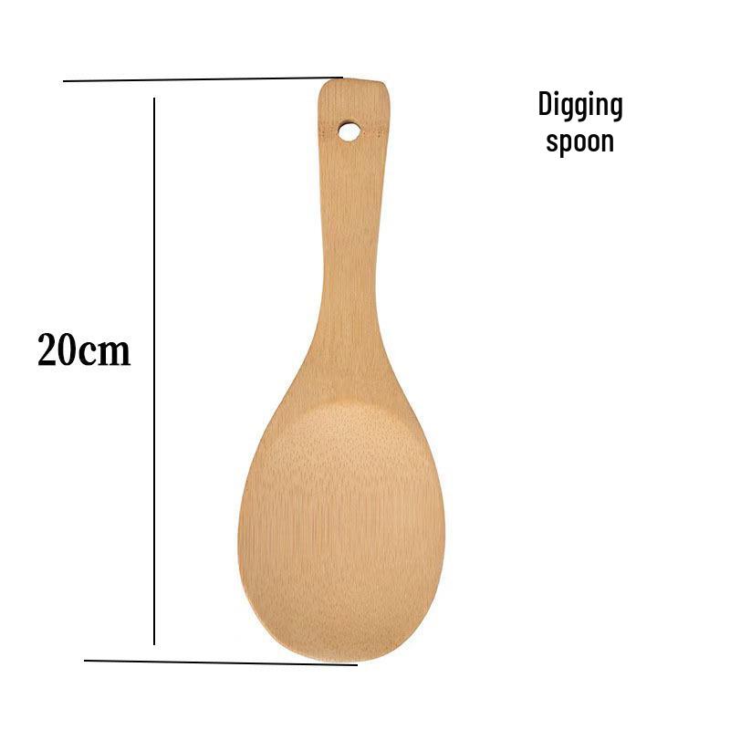 Dual-Use Wooden Wok Spatula & Bamboo Rice Spoon - Non-Stick, High-Temperature Resistant, Long Handle for Stir-Frying and Serving