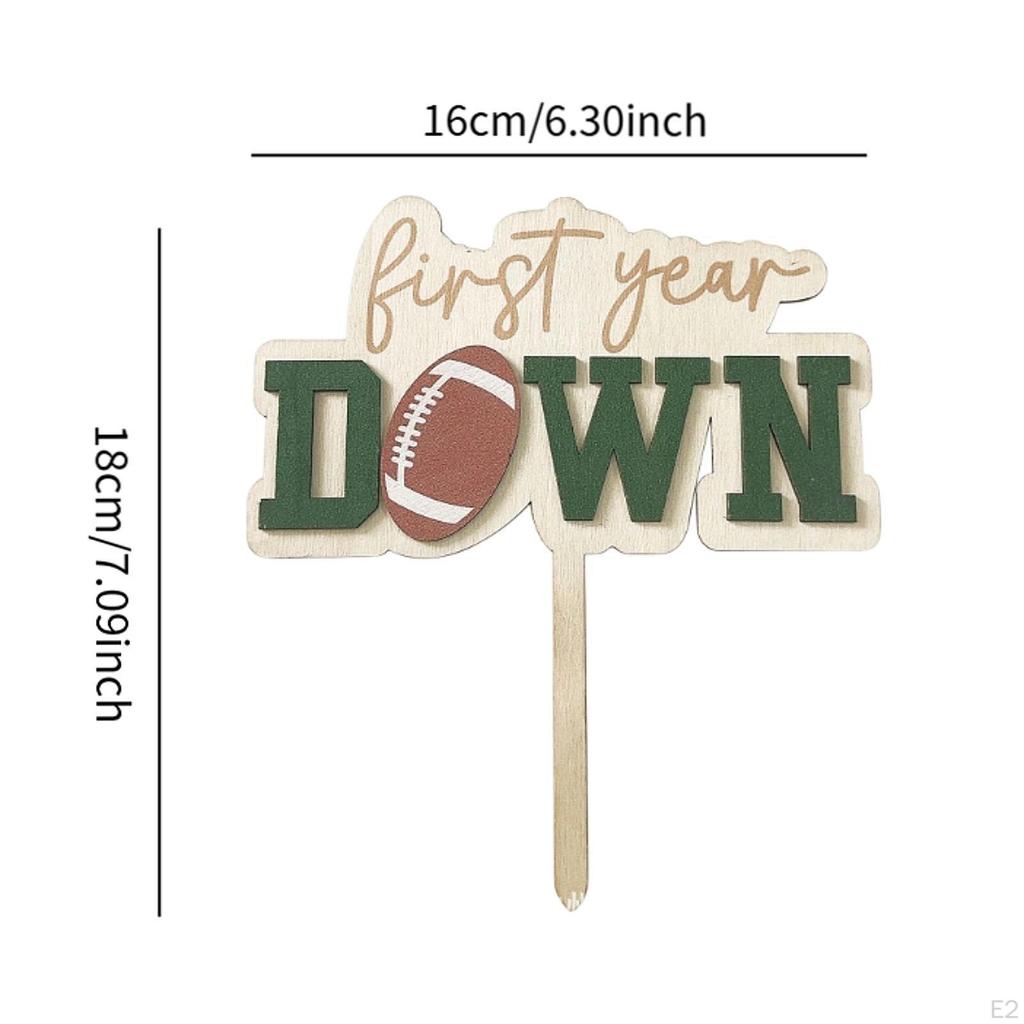 First Year Down Wood Cake Topper, Football 1ST Birthday Party Decoration,DIY Photo Props,Birthday