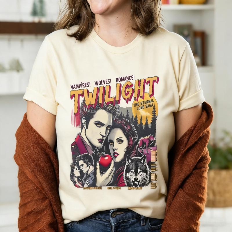 Vintage Movie Lovers Twilight Fans Homage Tshirt Gift for Book Lover Twilight Saga Comic Vampires Wolves RoUnisexce Retro Tee