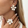 Vintage White Oil Dripping Flower Earrings, Fashionable Ins Metal Five Petal Stamen Earrings