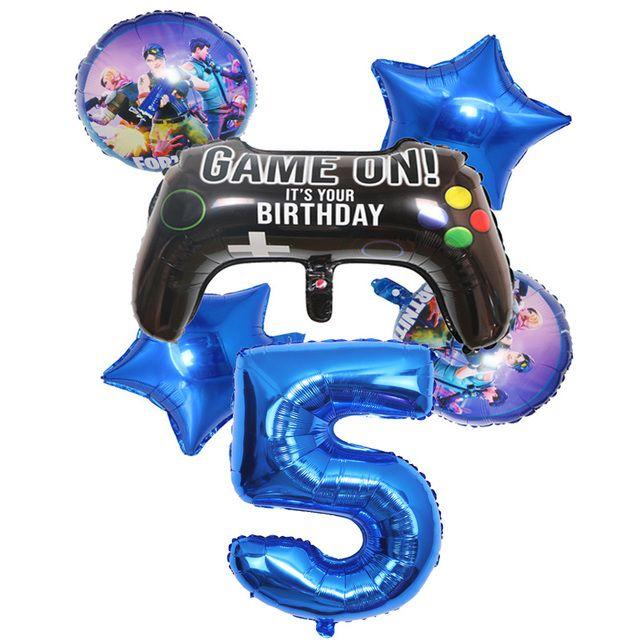 6-Piece Set of Fortnite “Win the Chicken Dinner” Themed Party Decorations: Aluminum Foil Balloons and Birthday Party Decorations