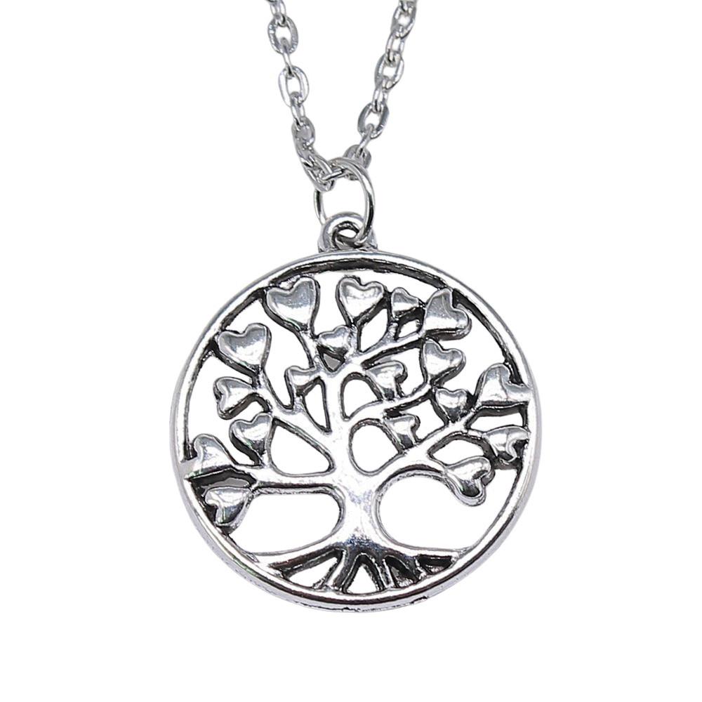 Vintage Rose Flower Charm Necklace Tree Of Life Pendant Antique Jewelry 43cm Chain